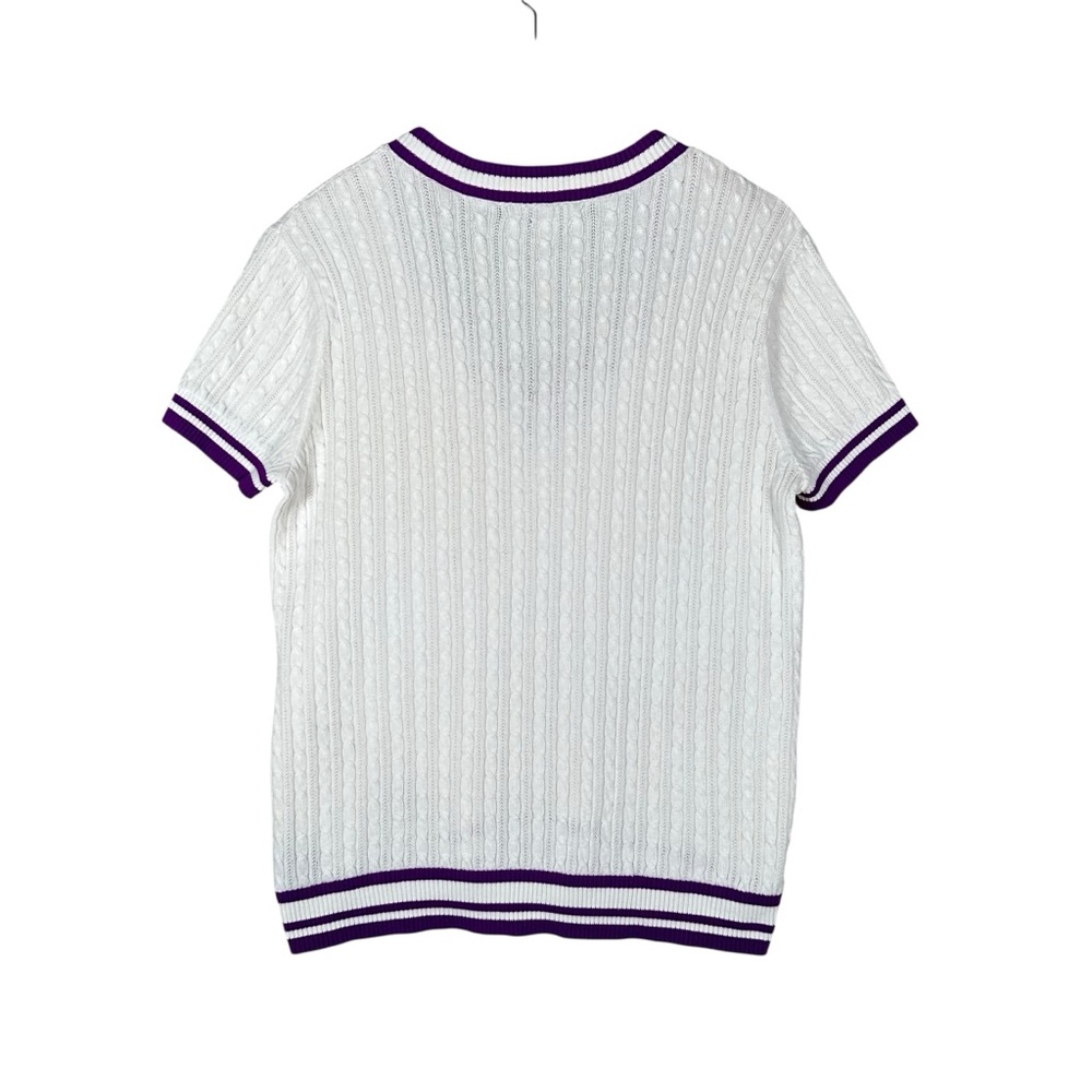 RALPH LAUREN Vintage Embroidered logo Cable Knit Short Sleeve Cricket Sweater - Picture 2 of 7